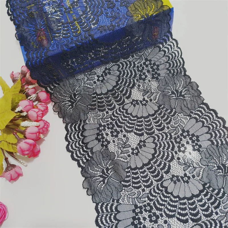 2023 22CM Black Wide Elastic Mesh Lace Embroidery Knitted Fabric For Dress Sewing Accessories Used On Dress And Clothes