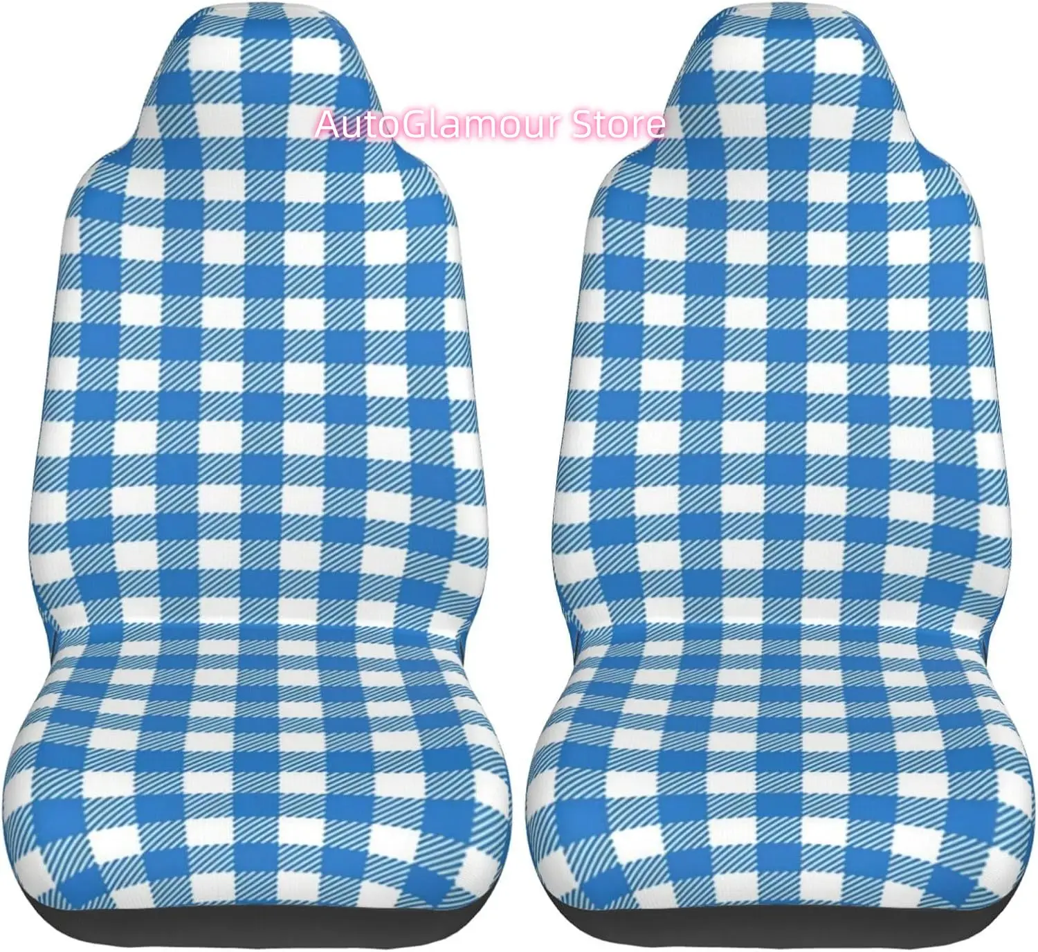 Bavarian Blue White 2-Piece   Seat Cover Complete Set - Elastic Seat Protection Cover for Cars, Trucks, Suvs, and T