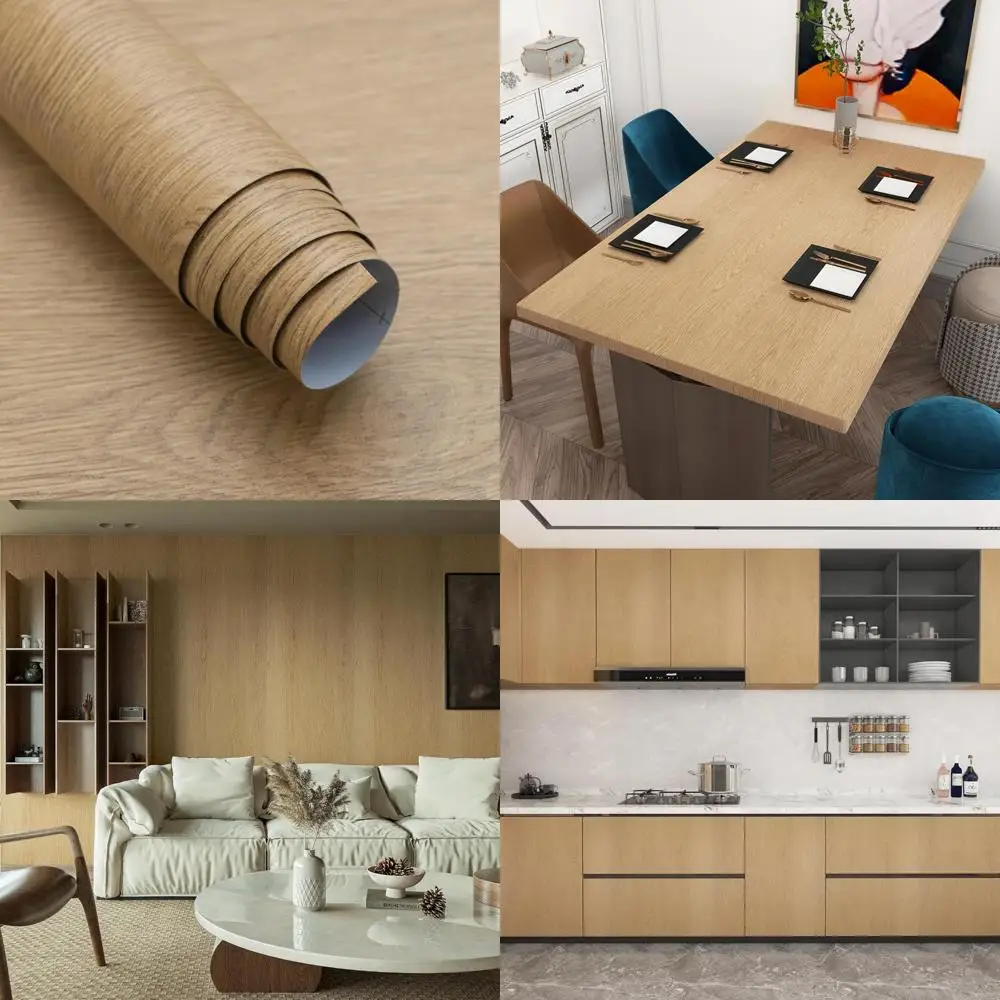 ورق اتصال خشبي قابل للتقشير واللصق باللون البني الفاتح مقاس 48 × 196 للجدران والفصول الدراسية وغرفة النوم - ورق جدران ذو مظهر خشبي واسع #1