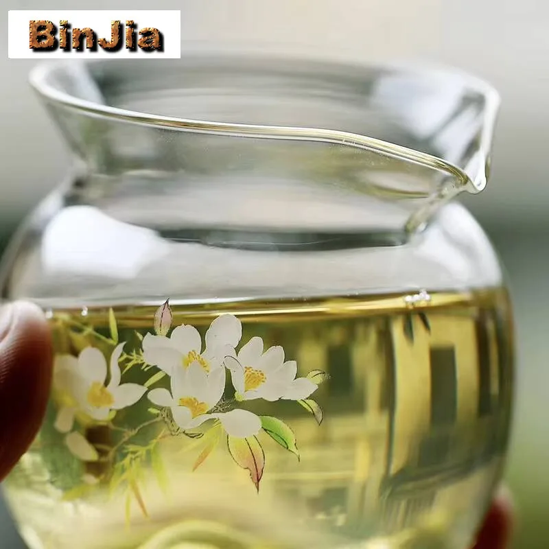 زهرة صغيرة الفن مقاومة للحرارة إبريق الشاي الزجاجي الجمالية معرض كوب تخدم تشا هاي القهوة العدالة اكسسوارات الشاي
