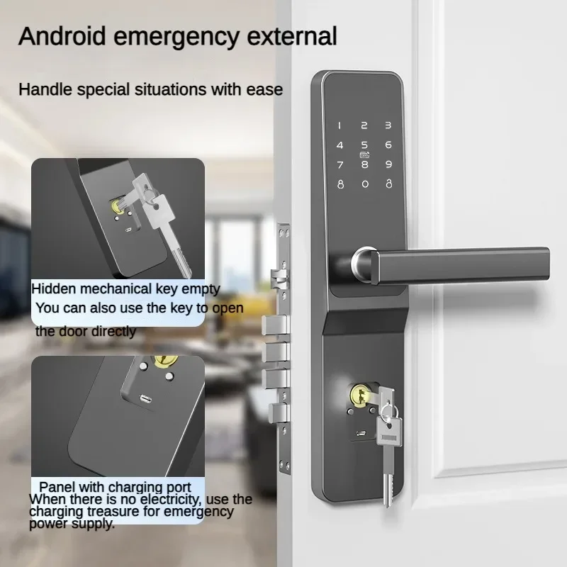 Electronic Smart Door Lock with Smart Card/Password/Key Unlock/USB Emergency Charge IC Lock APP Remote Control