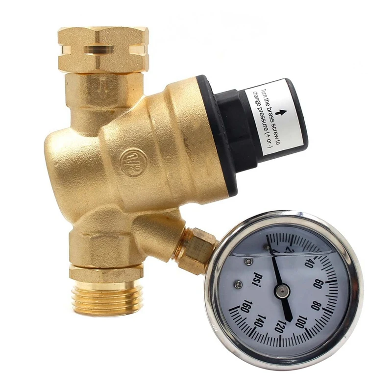 RV Water Pressure Regulator Valve Brass Lead-Free Adjustable Water Pressure Reducer For RV Campers Travel Trailer