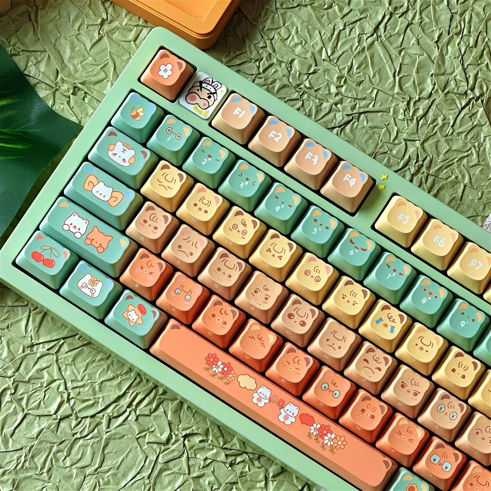 

Citrus Bear Bear Ears Keycaps 138 Keys PDA Height PBT Girly Cute Keycaps for 61 84 96 98 99 104 F87 and Other Wireless Keyboards