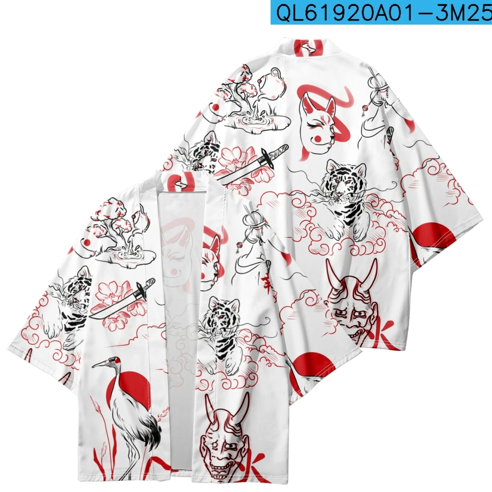 Japanese Ukiyo-e Floral Print Kimono Streetwear Men Women Cardigan Harajuku Traditional Robe Clothes Summer Beach Haori