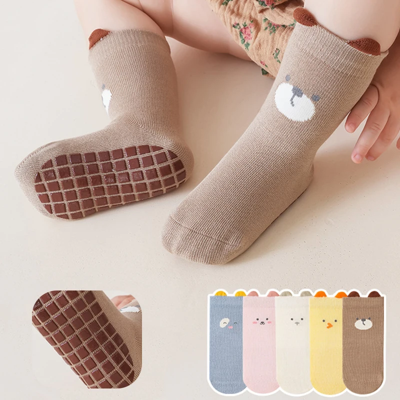 Anti Slip Baby Floor Socks Cute Cartoon Soft Cotton Mid Calf Newborn Socks Non-Skid Toddler Socks for Indoor Walking