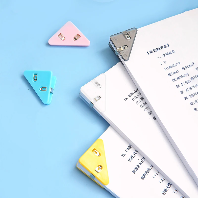 5pcs Color Corner Clips Set Triangle Transparent Page Holder Index Clamp Clip About 40 Sheets Stationery Office Student Supplies