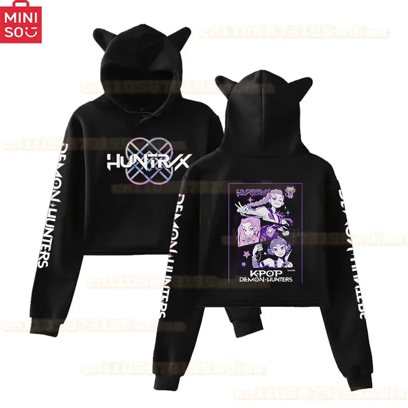Rumi Fleece-gefütterter Kapuzenpullover für Damen, bedruckt, Katzenohren, anpassbar, Persönlichkeit, kurz, Herbst-Winter-Sweatshirt, weibliches Oberteil für Katzenliebhaber