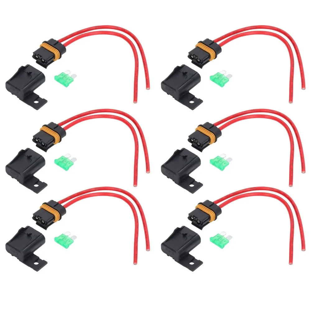 

6 шт., 12AWG, линейный держатель, 30 А, простая установка, водонепроницаемый держатель, защищенный от атмосферных воздействий чехол, жгут проводов, установка автомобиля
