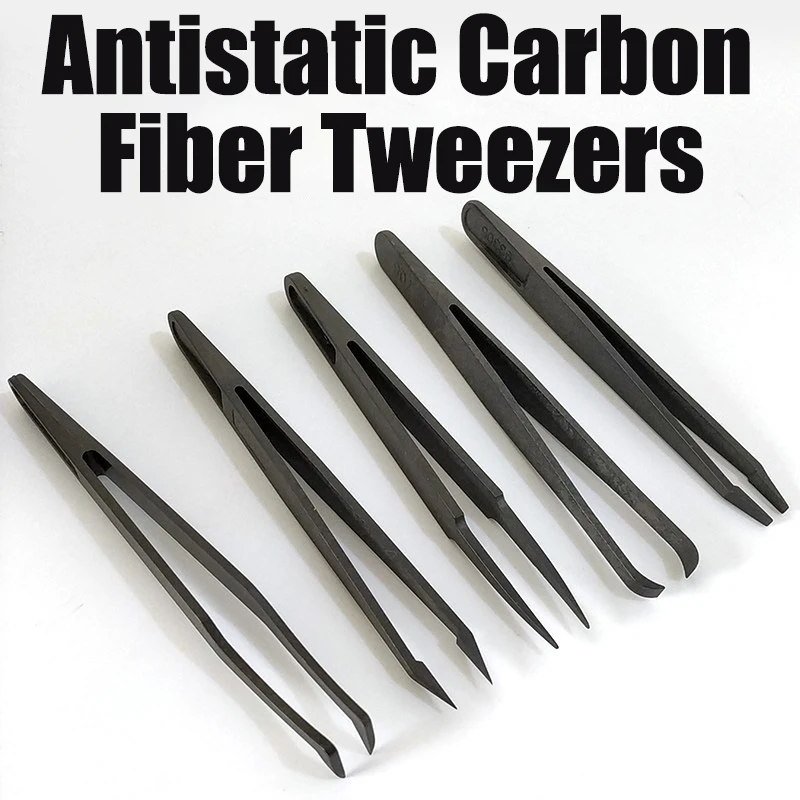 Carbon Fiber Tool Antistatic Carbon Fiber Tweezers Plastic Tweezers Black Watch Trimmer Tweezers Watch RepairTool for Watchmaker