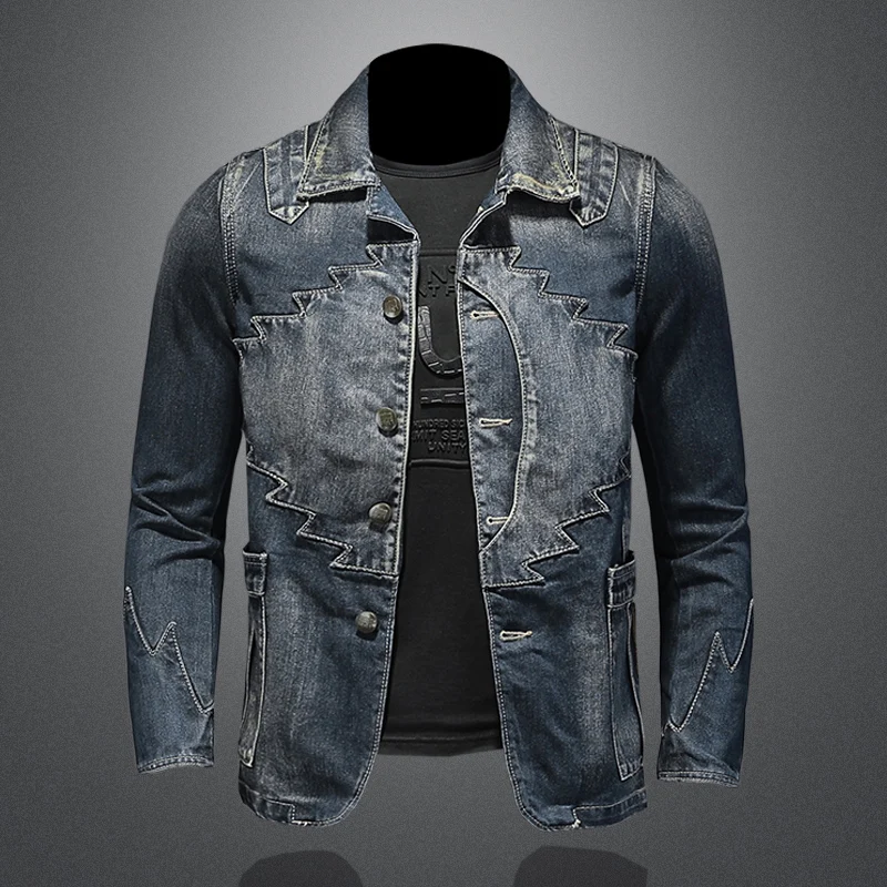 High Quality Spring and Autumn 2024 New Men\'s Fashion Europe and The United States All Casual Suit Denim Jacket Slim Retro M-4XL