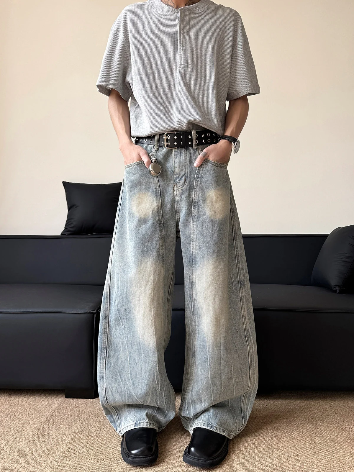 Jeans Largos Desgastados para Homens e Mulheres, Silhueta Solta e Reta, Calças de Denim Casuais de Verão, Moda Unissex para J...