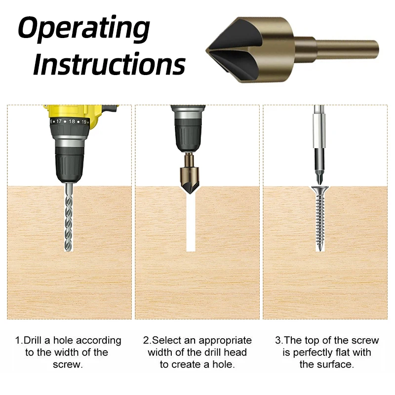 HSS 82 Degree 5 Flute Countersink Drill Bit Chamfer Taper Hole Cutter Countersunk Deburring Bit Chamfering Woodworking Tool