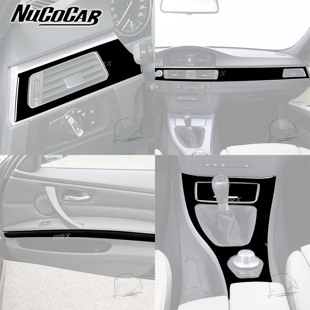 For BMW 3 Series E90 2006-2008 Piano Black Instrument Air Outlet Shift Door Armrest Panel Car Accessories Decorative Stickers