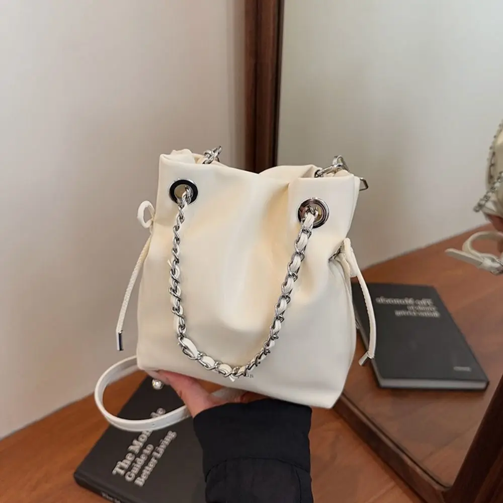 

Korean Style Chains Handle Bucket Bags Purse Large Capacity PU Crossbody Bag Wallet Bags Crossbody Bag Drawstring Bucket Bag Men