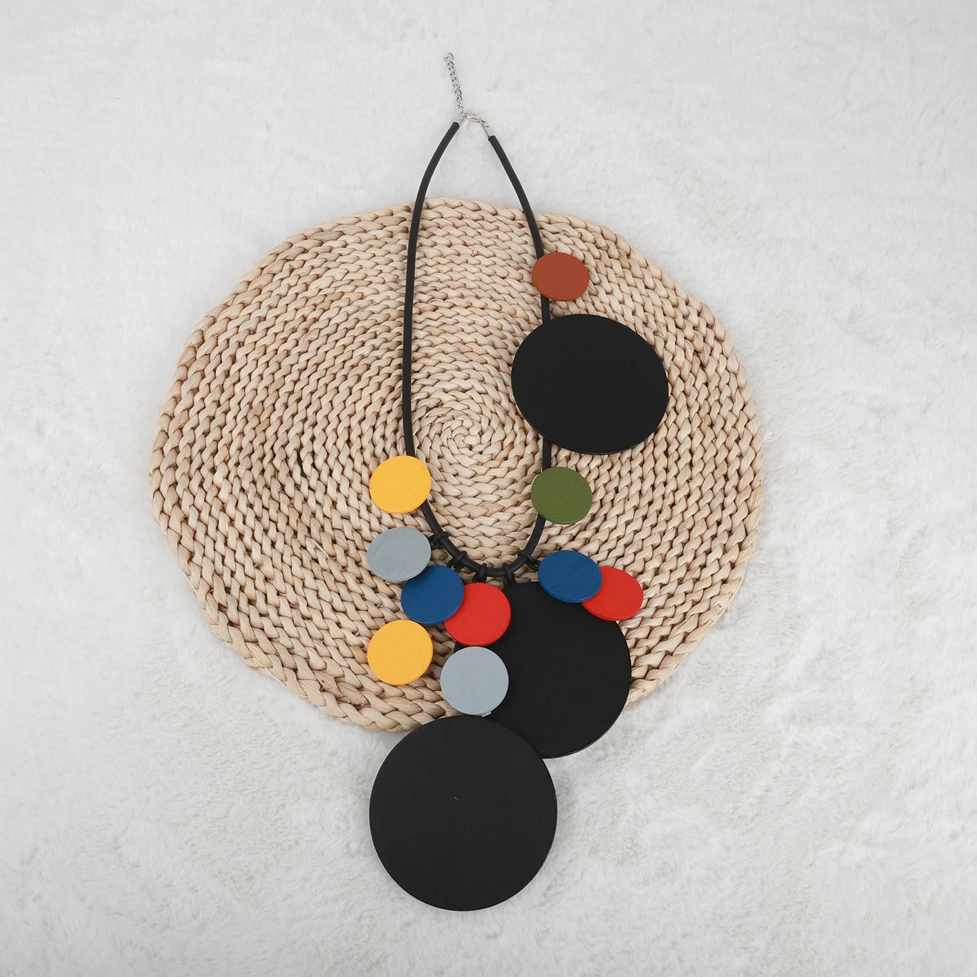 UKEBAY New Handmade Ethnic Retro Style Geometric Disc Wood Accessories Rubber Chain Bohemian Style Necklace Punk Chain Jewelry