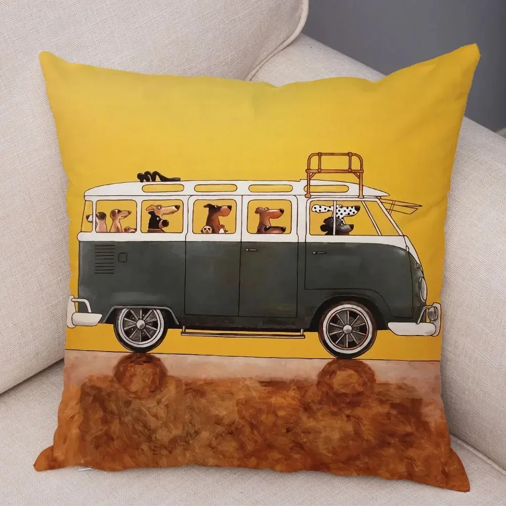 Luxury Home Decor Pillowcase Living Room Sofa Cushion Cover Colorful Cartoon Bus Pattern Decorative Cushion Cover