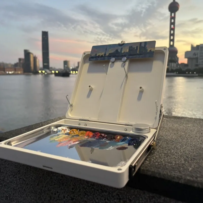 

Lightweight 3D printing oil painting box, adjustable portable multi-functional outdoor sketching washable color palette