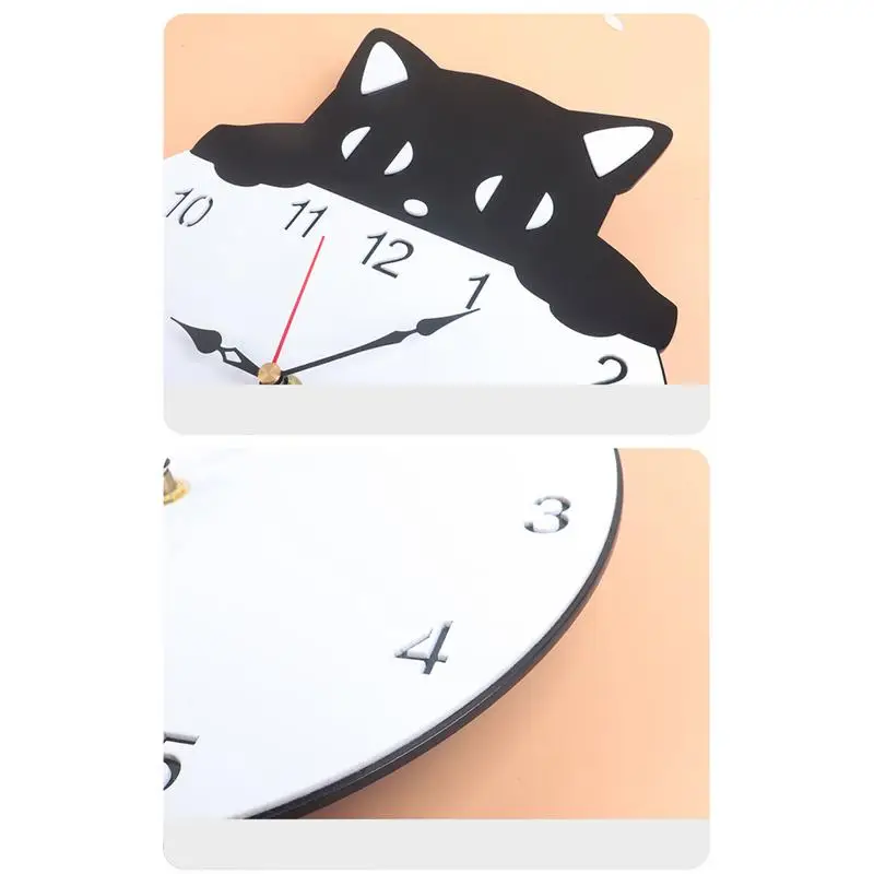 Fancy Cat And Fish Wall Clock For Bedroom Kitten Home Decor Watch Kitten Cat Clock with Swinging Tail Pendulum Cat Lover Gift