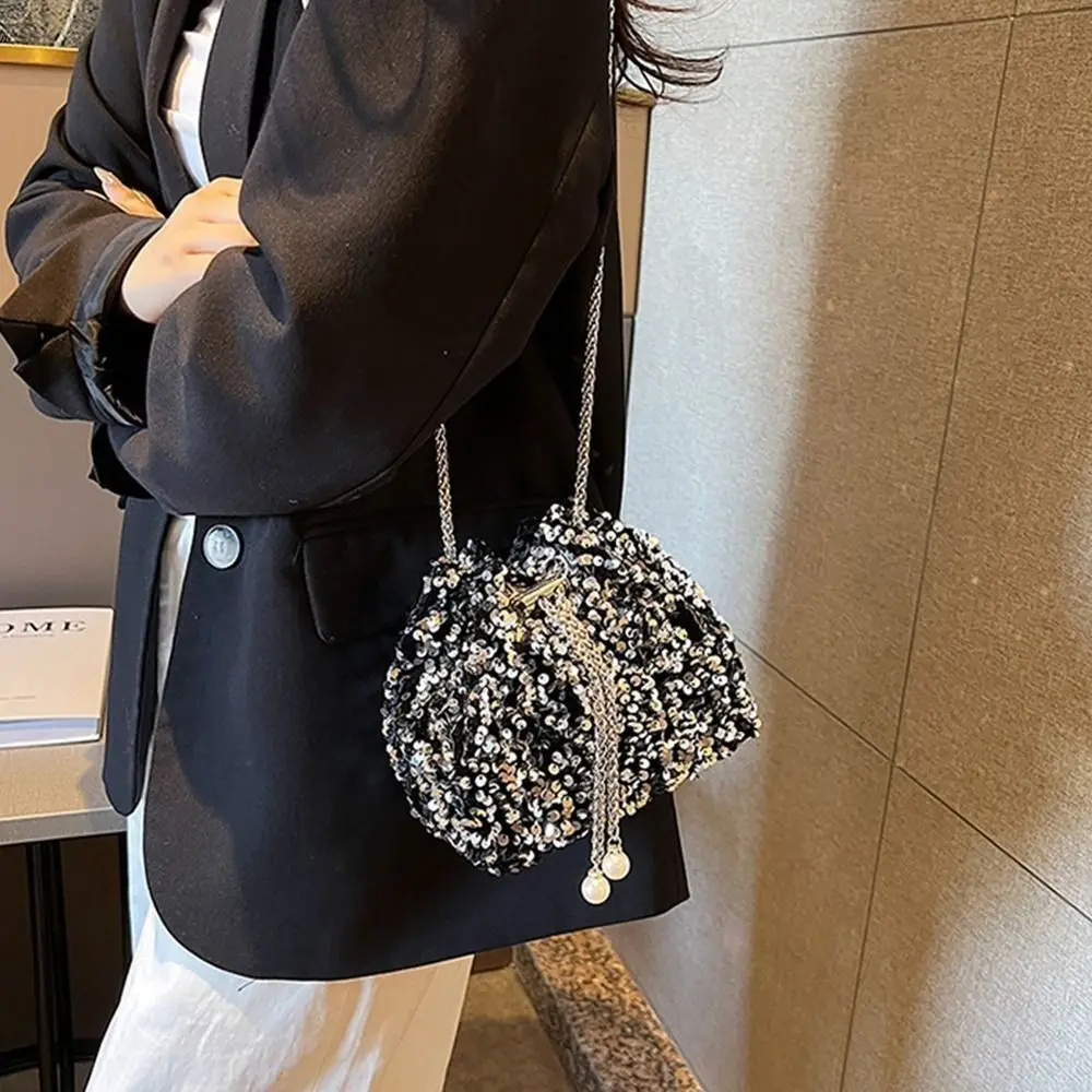 Chain Sequin Shoulder Bag Evening Banquet Bag Tassel Crossbody Bag Fashion Bucket Bag Gift