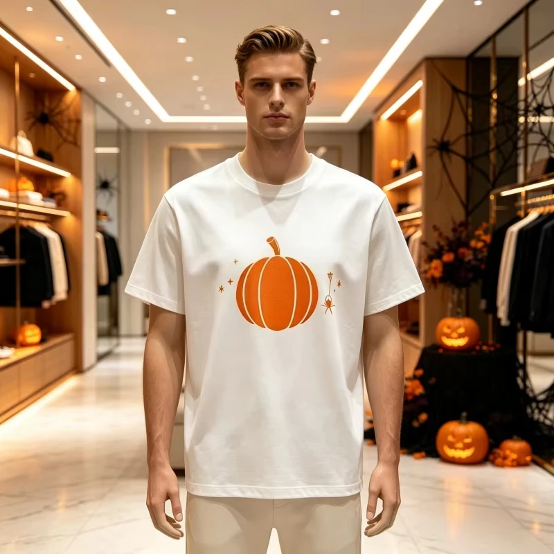 2026 new New Men Minimalist Pumpkin Graphic T‑Shirt Halloween Casual Short‑Sleeve Very Comfortable T‑Shirt Good Gift Giving
