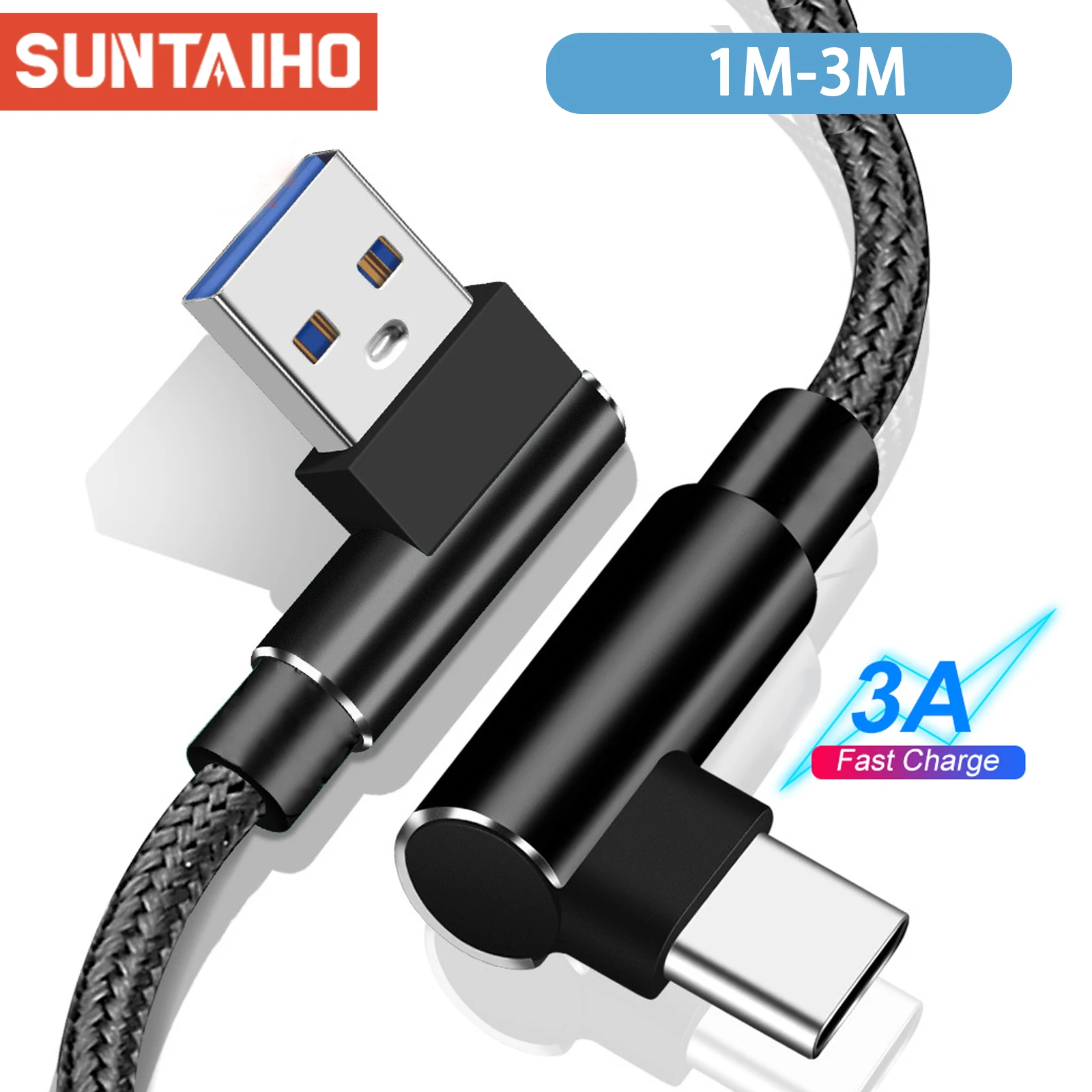 1 2 3m 90 Degree Fast Charge Data Type C Cable for Samsung S21 S20 Ultra Plus Huawei Xiaomi Oneplus Android Mobile Phone Cables