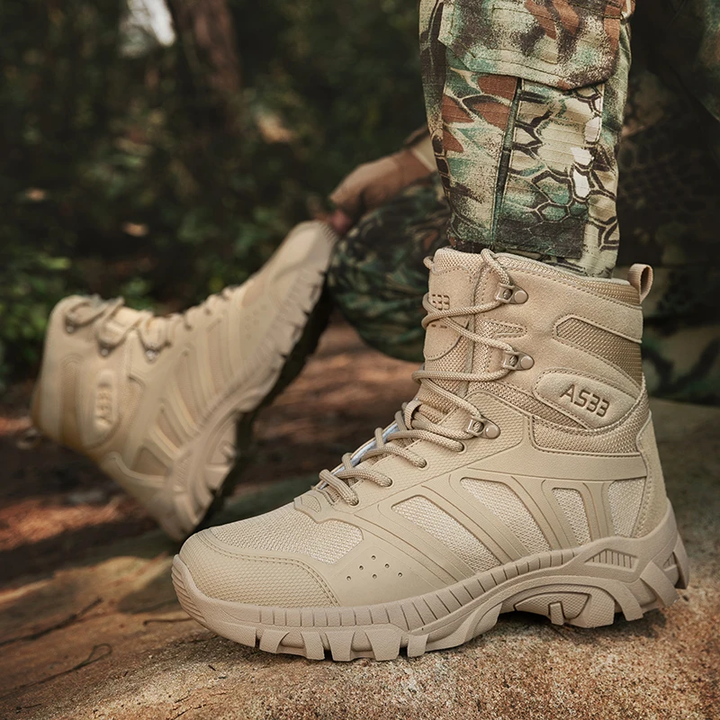 Nueva gran oferta de botas altas para hombre, zapatos de senderismo tácticos para el desierto al aire libre, zapatos de Trekking transpirables para escalada de montaña