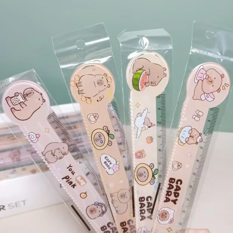 4Pcs/Lot 15cm Capybara Ruler School Office Supplies Wavy Lines Drawing Tools Acrylic Straight Ruler Standard Measuring Tool Gift