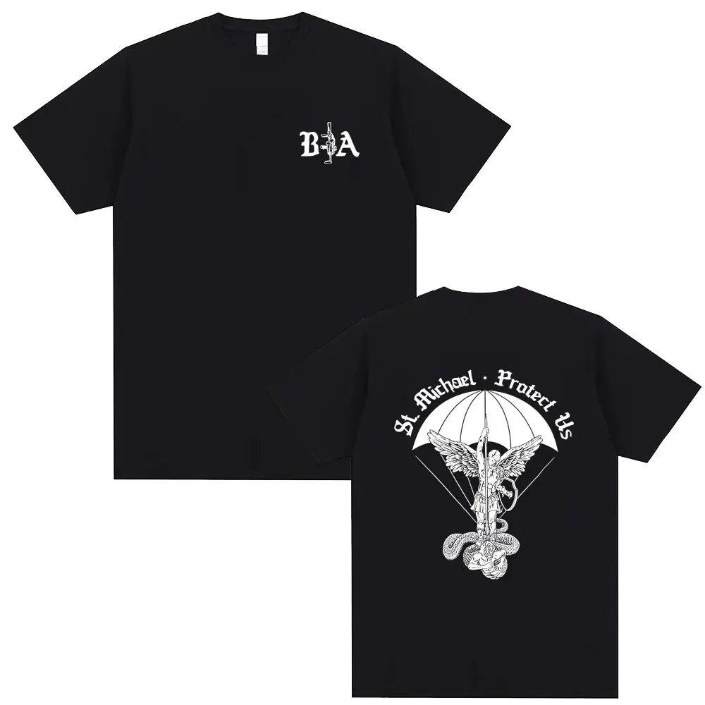 

Vintage Brothers in Arms ST Michael Protect Us Graphic T-shirt Forward Observations Group T-shirts Men Retro Oversized T Shirts