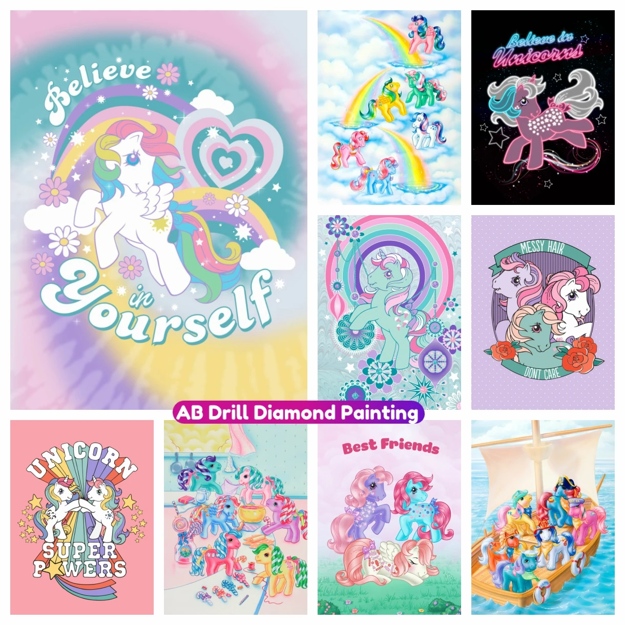 Unicorn Super Powers 5D Diamond Painting My Little Pony-AB Rhinestone Handicraft Mosaic Embroidery Cross Stitch Kit Home Decor