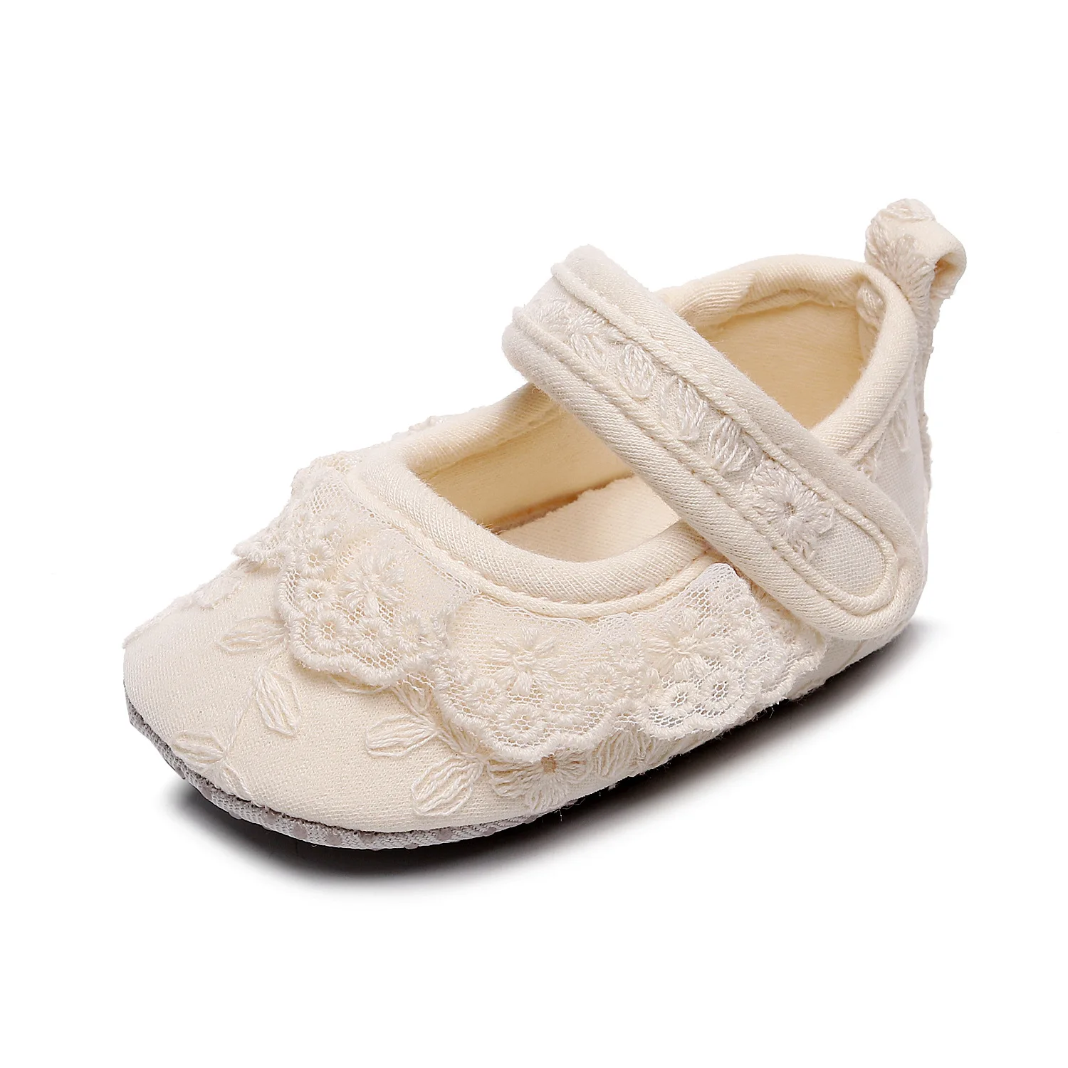 Spring 2023 Lace Floral Design Bow Cotton Fabric First Walkers Anti-slip Soft Soled Baby Girls Walking Shoes Newborn Moccasins