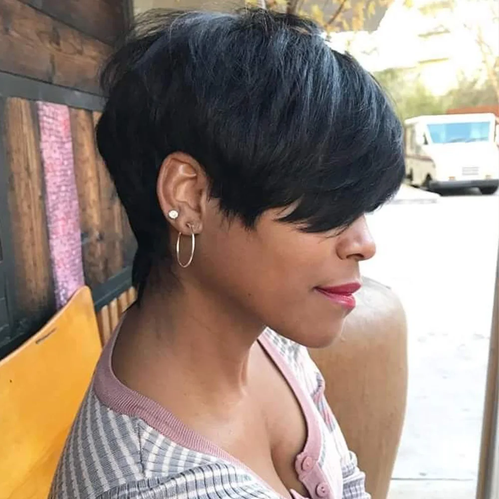 Peruka Pixie Cut z Włosów Naturalnych Krótka Peruka z Włosów Naturalnych dla Kobiet Pełna Peruka Maszynowa Peruka Pixie Cut Brazylijska Krótka Peruka Bob z Włosów Naturalnych