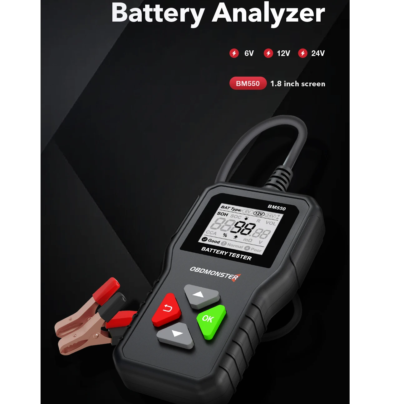 

Battery Tester BM550 6V 12V 24V 100-2000A CCA Capacity Digital Cars System Batteries Analyzer Auto Battery Accesories PK KW208