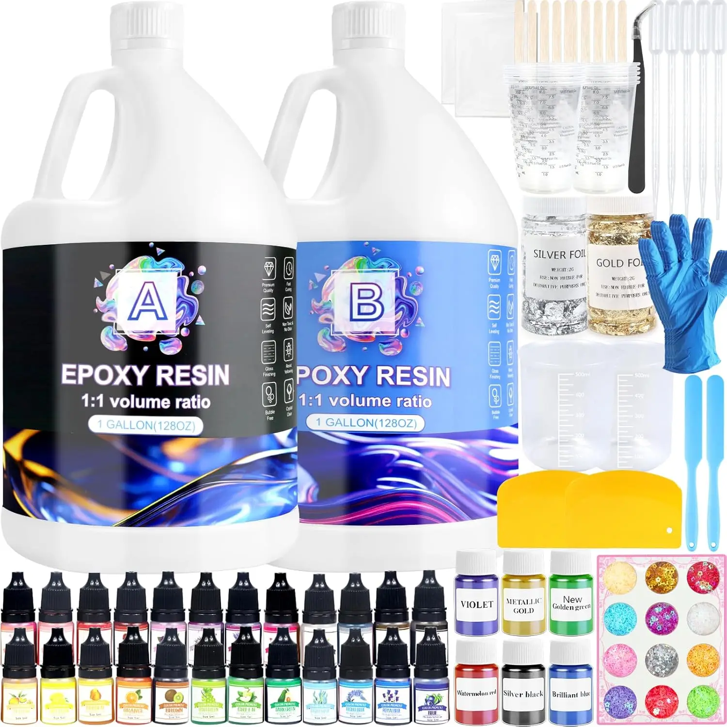 

Epoxy Resin 2 Gallon Kit, Clear Resin Epoxy, Resin Kit - High-Gloss,No Bubbles, Not Yellowing, Self