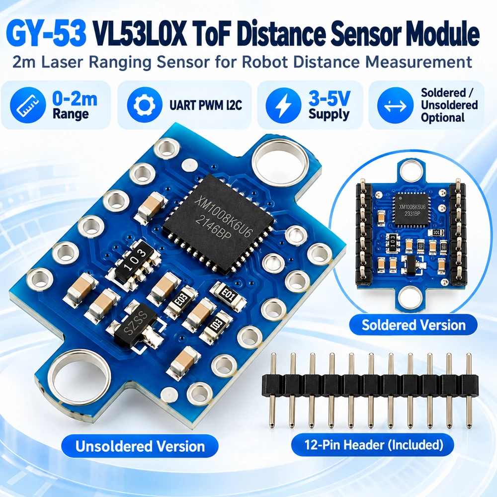 GY-53 VL53L0X ToF Laser Distance Sensor Module 2m UART PWM I2C 3-5V Ranging Sensor for Robot Distance Measurement