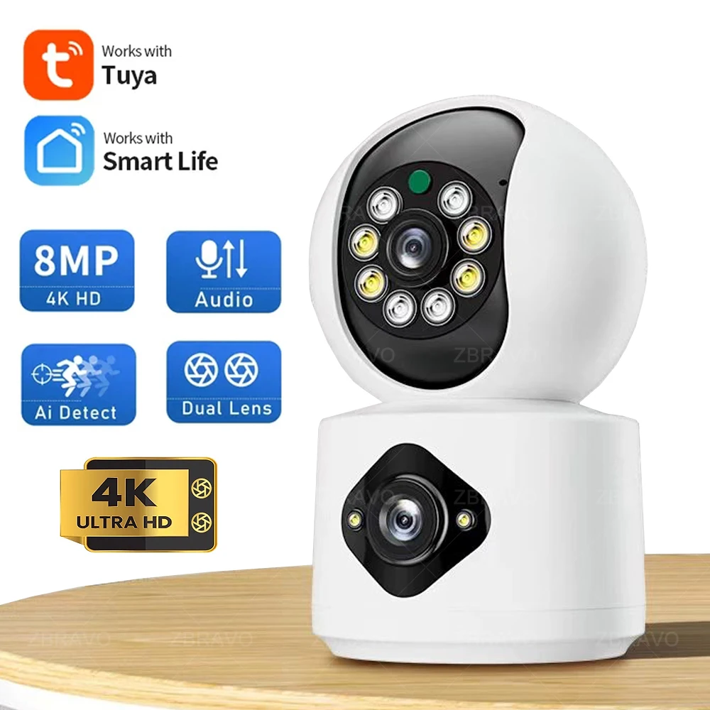 

Tuya Samrt Life 4K 8MP WiFi IP Camera Dual Screens 2K 4MP Security PTZ Color Night Vision Auto Tracking Mobile Alarm Intelligent