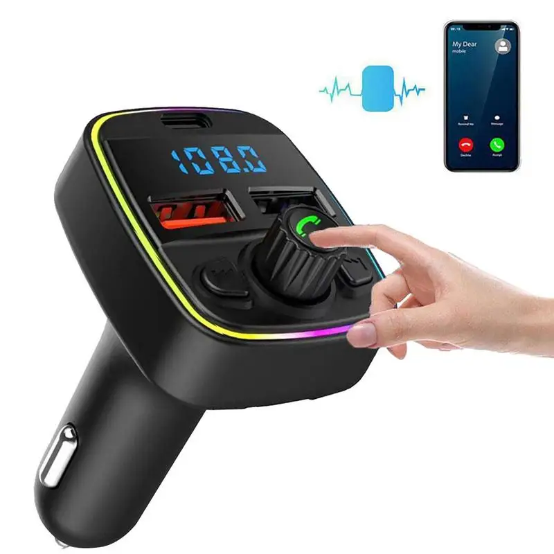 Car Radio Blue Tooth Blue Tooth Transmitter Car Music Player With Full-band FM Transmission Hands-free Calling And Colorful