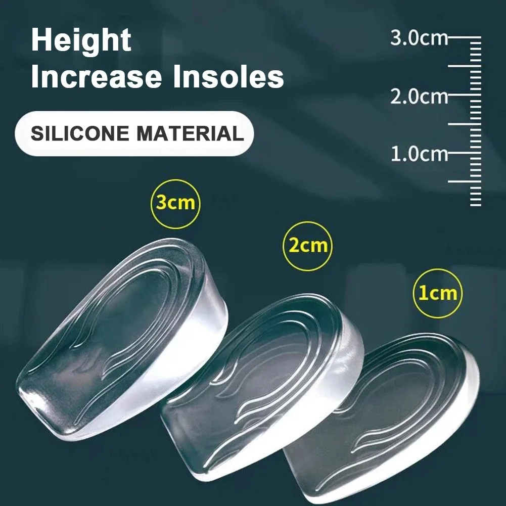 1CM 3CM Invisible Height Increase Insoles Silicone Gel Heel Lifting Inserts Transparent Foot Care Protector Elastic Shoe Inserts