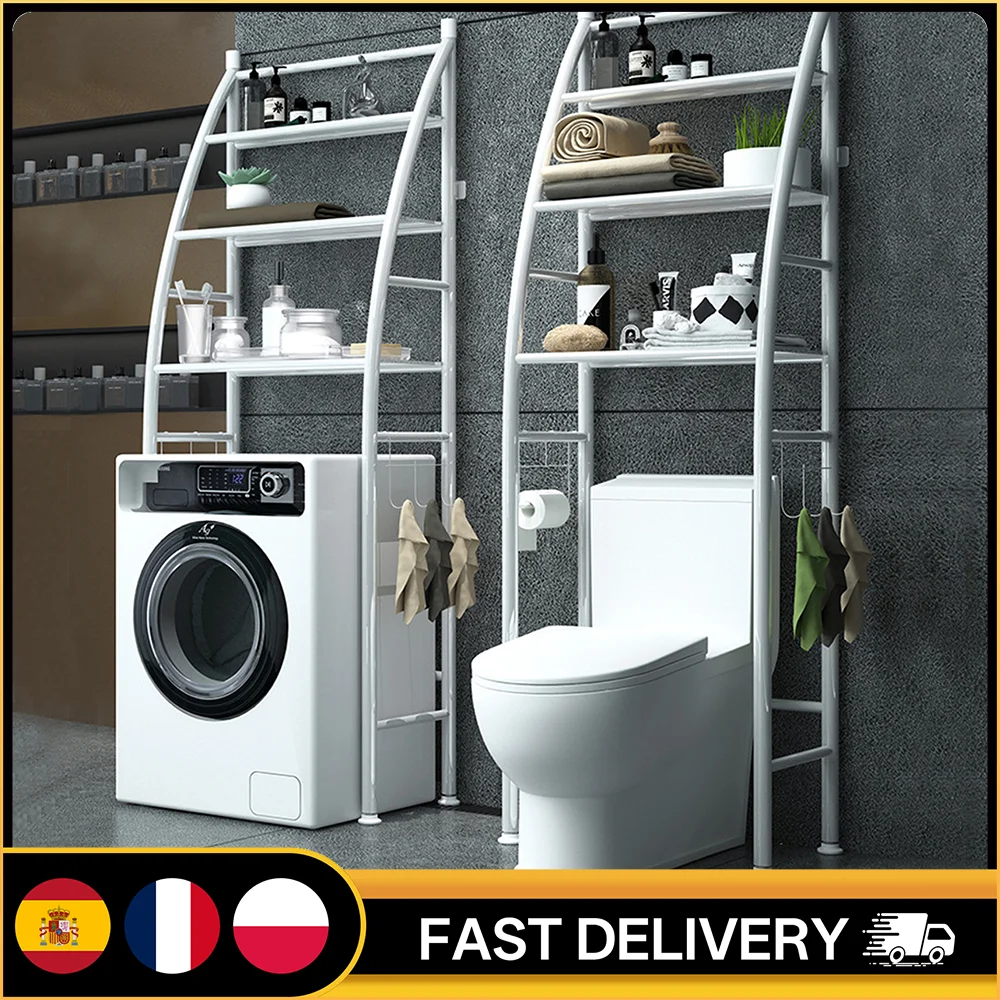 Étagère de rangement à 3 niveaux pour toilettes, support pour machine à laver, étagère de rangement sans perforation, gain de place, organisateur pour la maison et la cuisine
