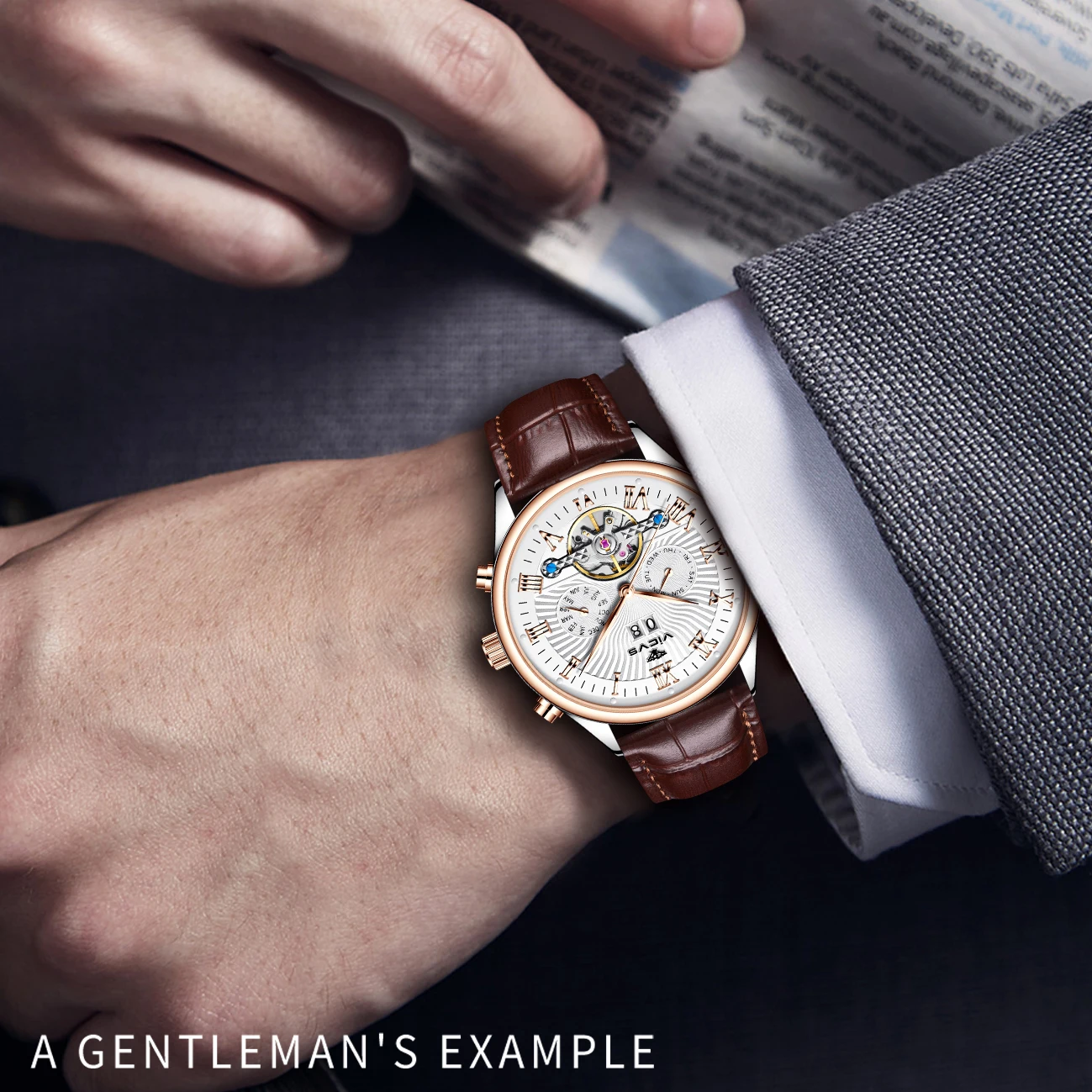 VICVS Mechanical Watch Calendar Waterproof Business Luxury Men's Watch Valentine's Day Gift Dad's Gift Christmas New Year Gift