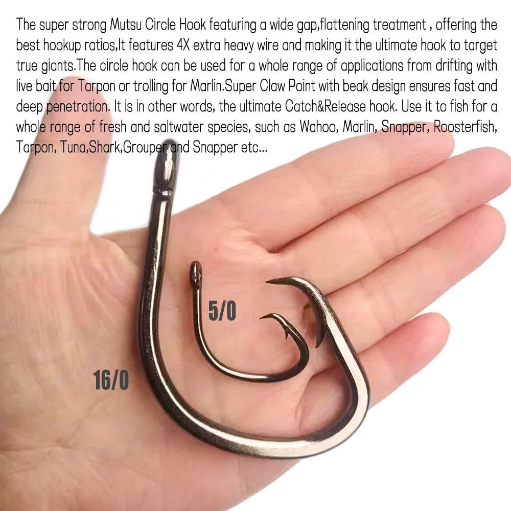 Wifreo Mutsu Circle Hook 4X Strong Heavy Duty Fishhook Saltwater Fishing Big Game Hooks for Grouper Tuna Shark Boat Reef Fishing