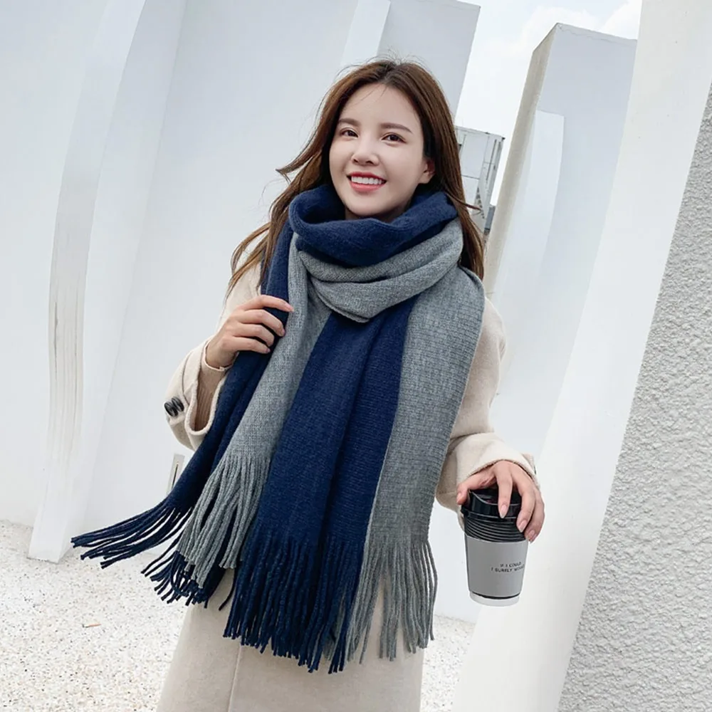 

Fashion Two-Color Imitation Cashmere Scarf Long Comfortable Women's Shawl Wraps Thicken Neck Guard Shawl Cold Weather