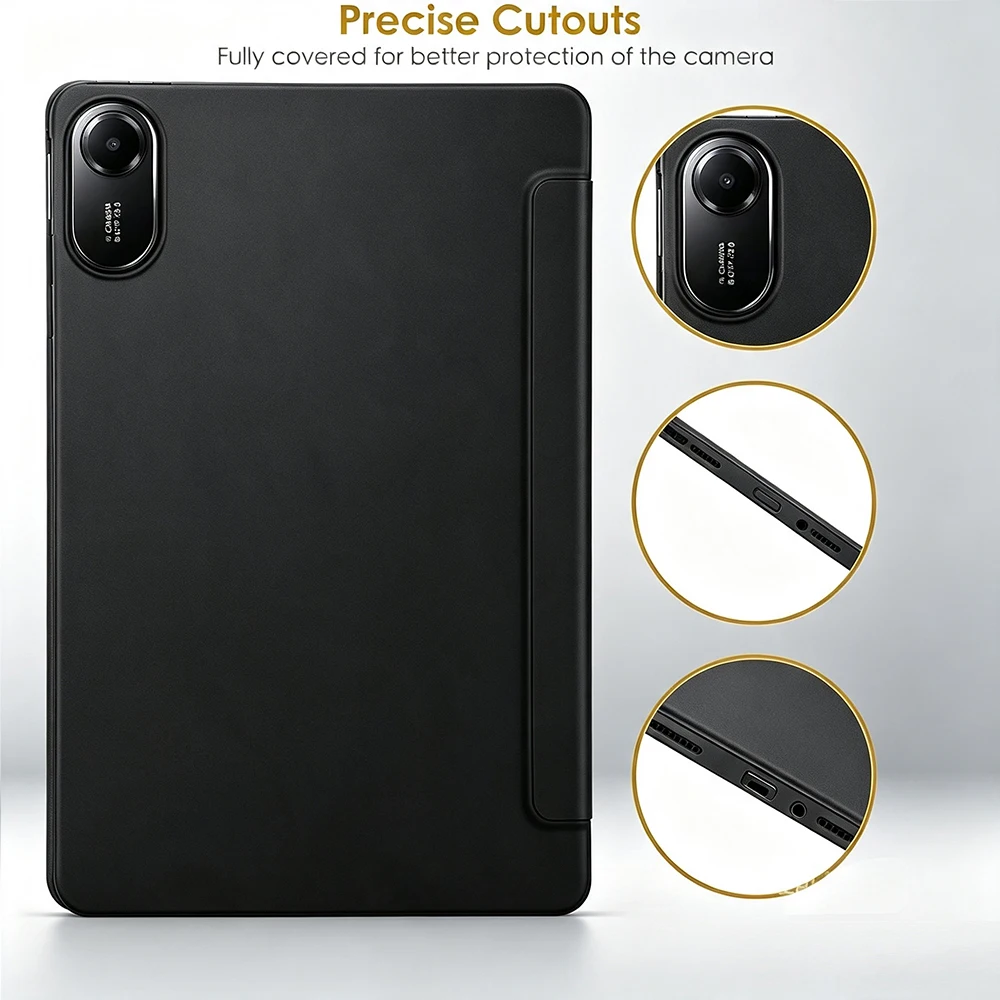 For Xiaomi Redmi Pad 2 11 Inch 2025, Silicone Tablet Case Ultra Thin Trifold Stand PU Leather Protective Cover, Auto Sleep Wake
