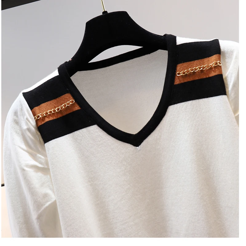 Camisetas 2023 Summer Tee Shirt Femme Contrast Color T Shirt Women V Neck Knitted Top Short Sleeve Korean Fashion Tshirts Female