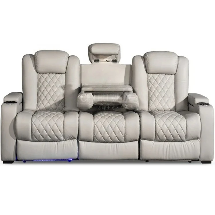 Top Grain Leather Electric Recliner Sofa Luxury VIP Room Theater Seat with Table and USB for Cinemas and Big Screen Audiences