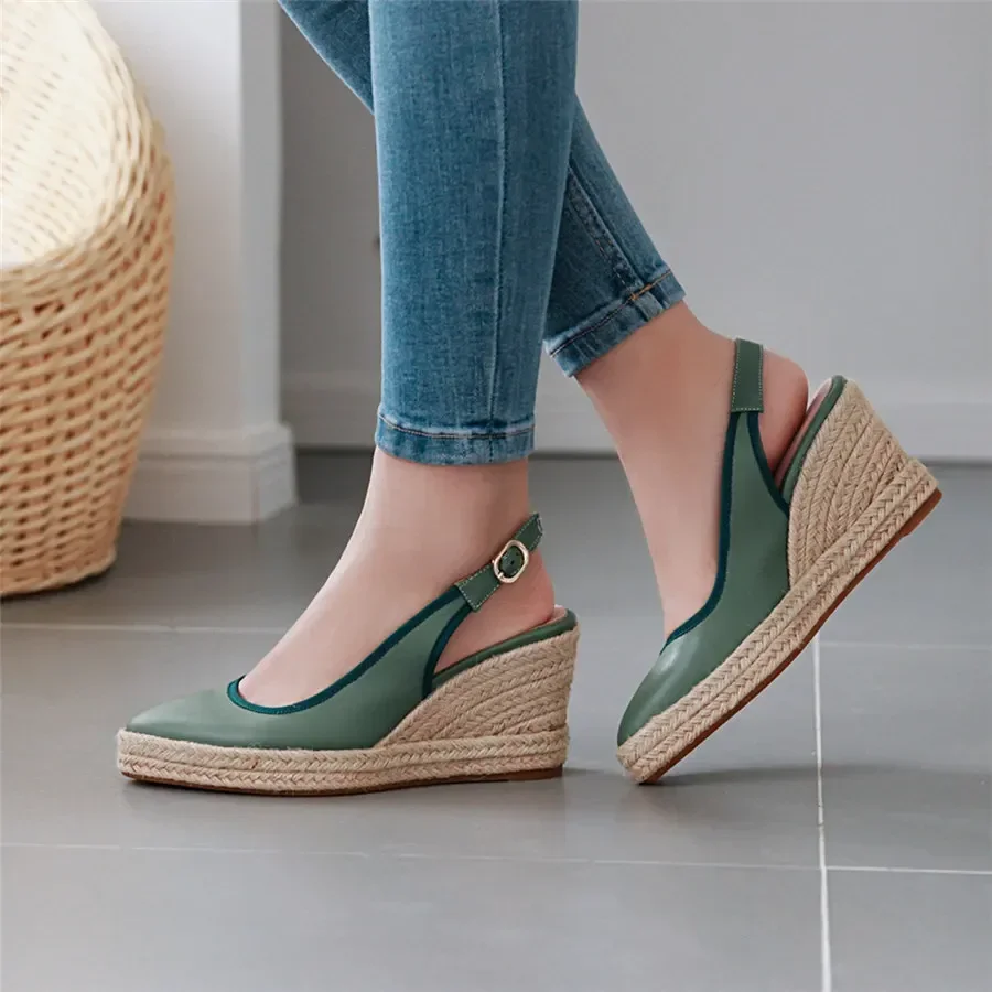 Sandali con zeppa da donna Bianco Nero Tacchi alti Espadrillas Office Party Summer Platform Slingback Cinturino con fibbia Scarpe da pescatore da