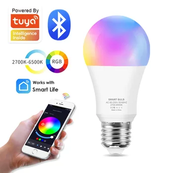Bluetooth E27 Led חכם הנורה Tuya חכם RGB מנורת אמפולה Led אורות הנורה 15W 220V 110V ניתן לעמעום בית טיימר פונקצית צבע הנורה