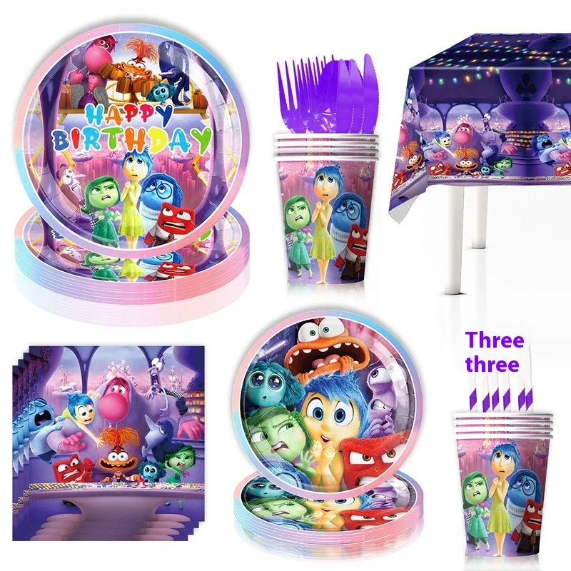 Disney Brainstorming Team 2 Dining Plate Children's Birthday Dining Plate Set Cups Towels Party Supplies Decoration Peripherals