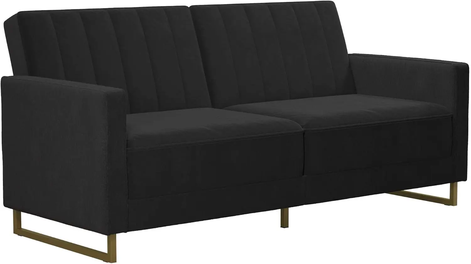 77 Inch Futon Sofa Bed in Velvet Fabric Industrial Modern Upholstered Couch Sleeper with Black Metal Legs Black