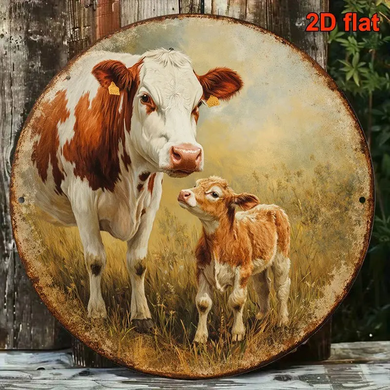 2D Flat, 1pc 1pcs Round & Calf Wall Plaque - Vintage Farmhouse Sign Suitable for Country Kitchen Decor, Dairy-Themed, Living Roo