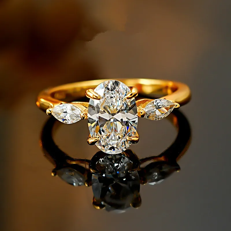 Luxury 24K 9999 Pure Gold real gold Women's Mossam Diamond Ring Oval Pigeon Egg Wedding Ring